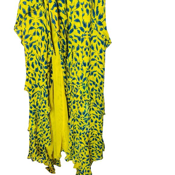 TANYA TAYLOR Yellow Blue Printed Silk Chiffon V-Neckline Maxi Dress Size 2 - Picture 13 of 13